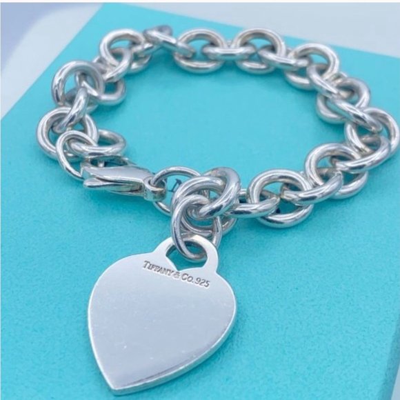 Tiffany & Co. Jewelry - Tiffany & Co Sterling Silver Heart Tag Bracelet Classic w/ Bag Size 7.5"